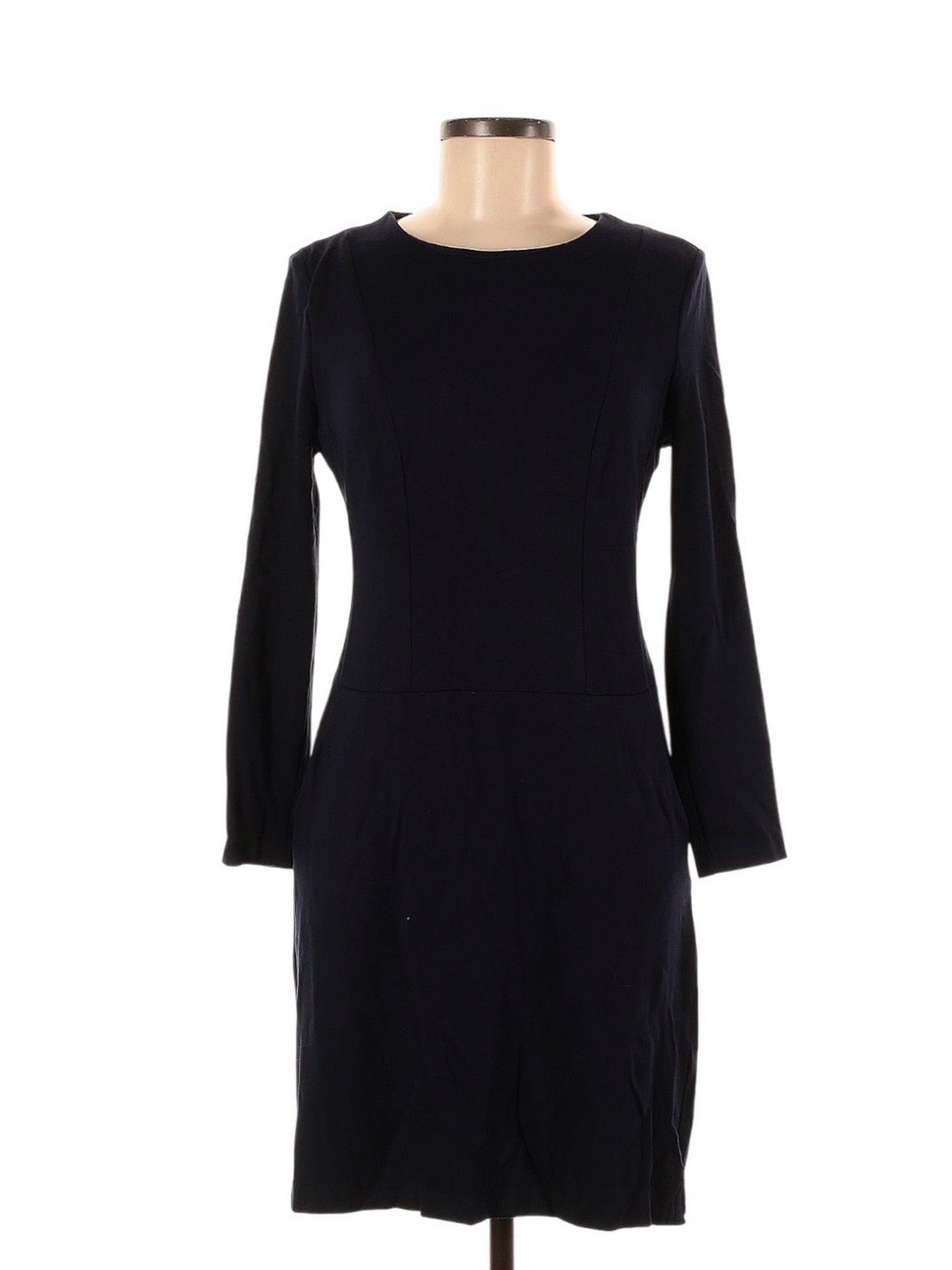 Talbots Navy Long-Sleeve Sheath Dress — Classic Crew Neck